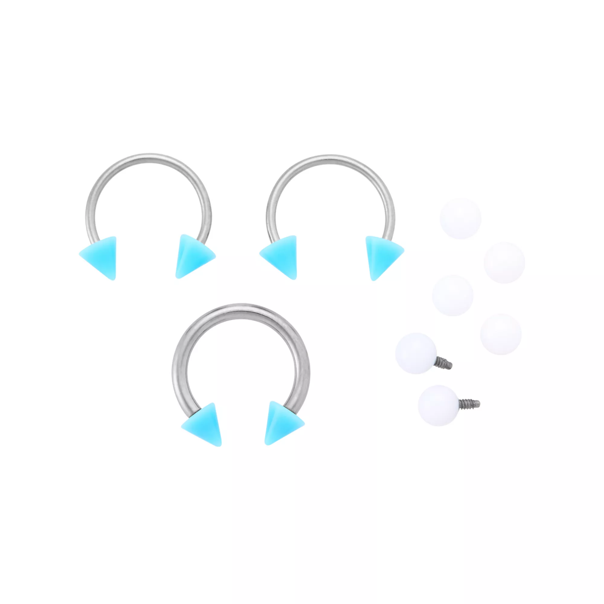 Kayla Malecc Multi-Pack Titanium Horseshoe Rings with Blue Ends and Extra Balls - 3 Pack at Spencer's