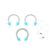 Kayla Malecc Multi-Pack Titanium Horseshoe Rings with Blue Ends and Extra Balls 3 Pack - 20-16 Gauge at Spencer's