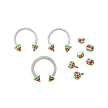 Kayla Malecc Multi-Pack Titanium Horseshoe Rings with Red and Green Ends and Extra Balls 3 Pack - 20-16 Gauge at Spencer's