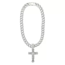 Silver Cross Bling Chain Necklace at Spencer's