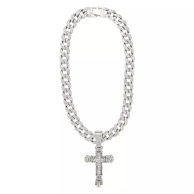 Silver Cross Bling Chain Necklace at Spencer's