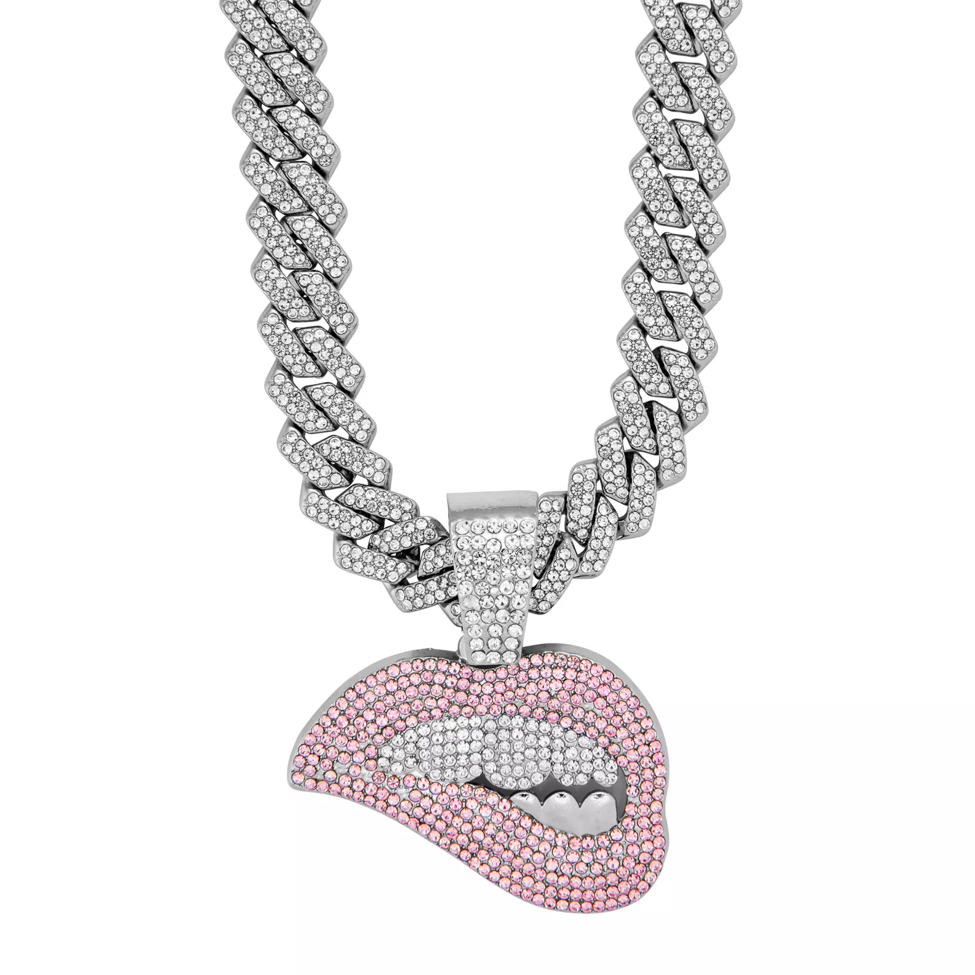 Silver Lip Bite Bling Chain Necklace