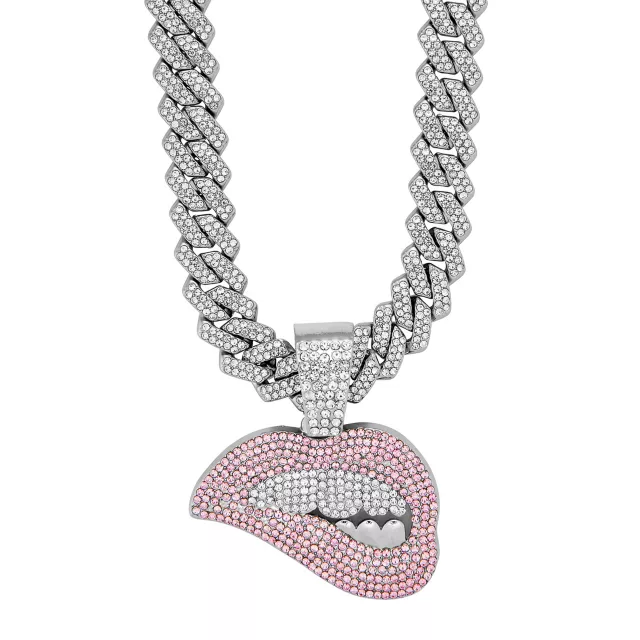 Silver Lip Bite Bling Chain Necklace at Spencer's