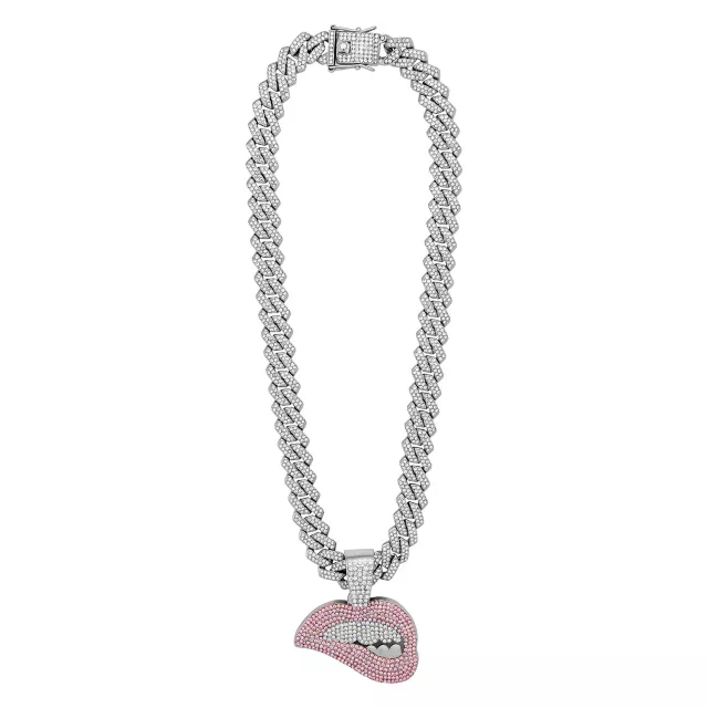 Silver Lip Bite Bling Chain Necklace at Spencer's