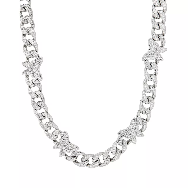 Silver Butterfly Bling Chain Necklace at Spencer's