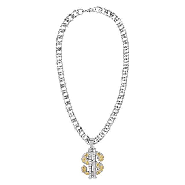 Silver Dollar Sign Bling Chain Necklace at Spencer's