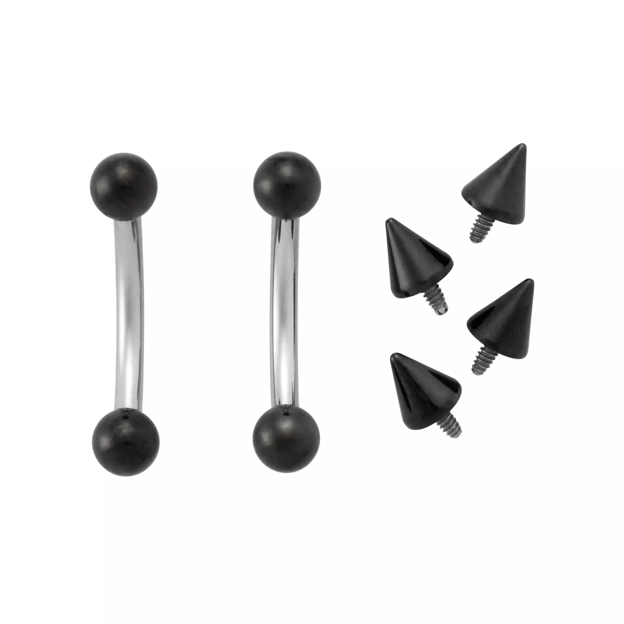 Kayla Malecc Multi-Pack Titanium Curved Barbells with Black Balls and Extra Ends 2 Pack - 16 Gauge at Spencer's