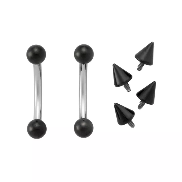 Kayla Malecc Multi-Pack Titanium Curved Barbells with Black Balls and Extra Ends 2 Pack - 16 Gauge at Spencer's