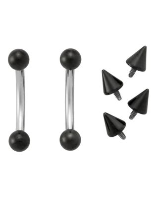 Kayla Malecc Multi-Pack Titanium Curved Barbells with Black Balls and Extra Ends 2 Pack - 16 Gauge