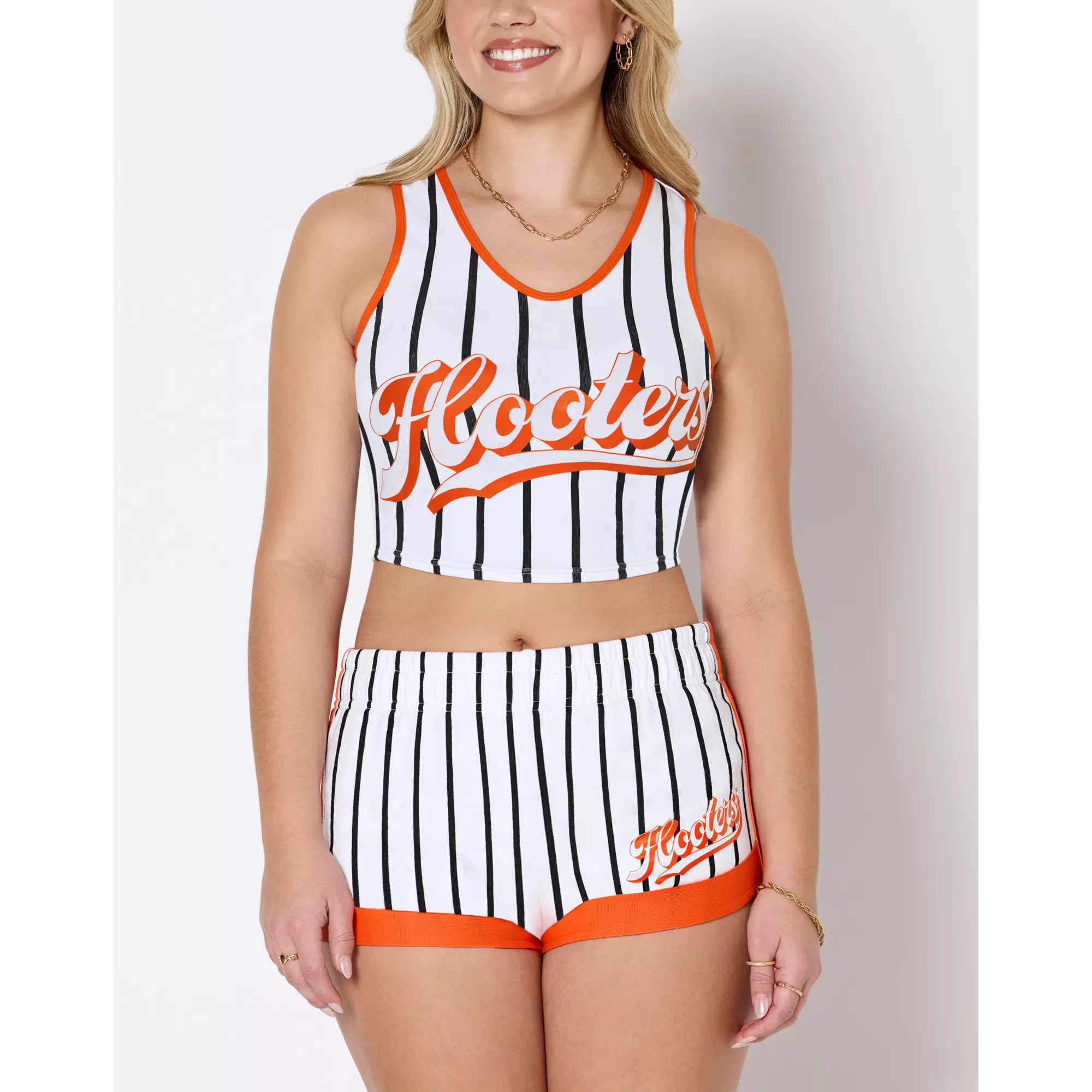 White Striped Hooters Cropped Tank Top at Spencer's