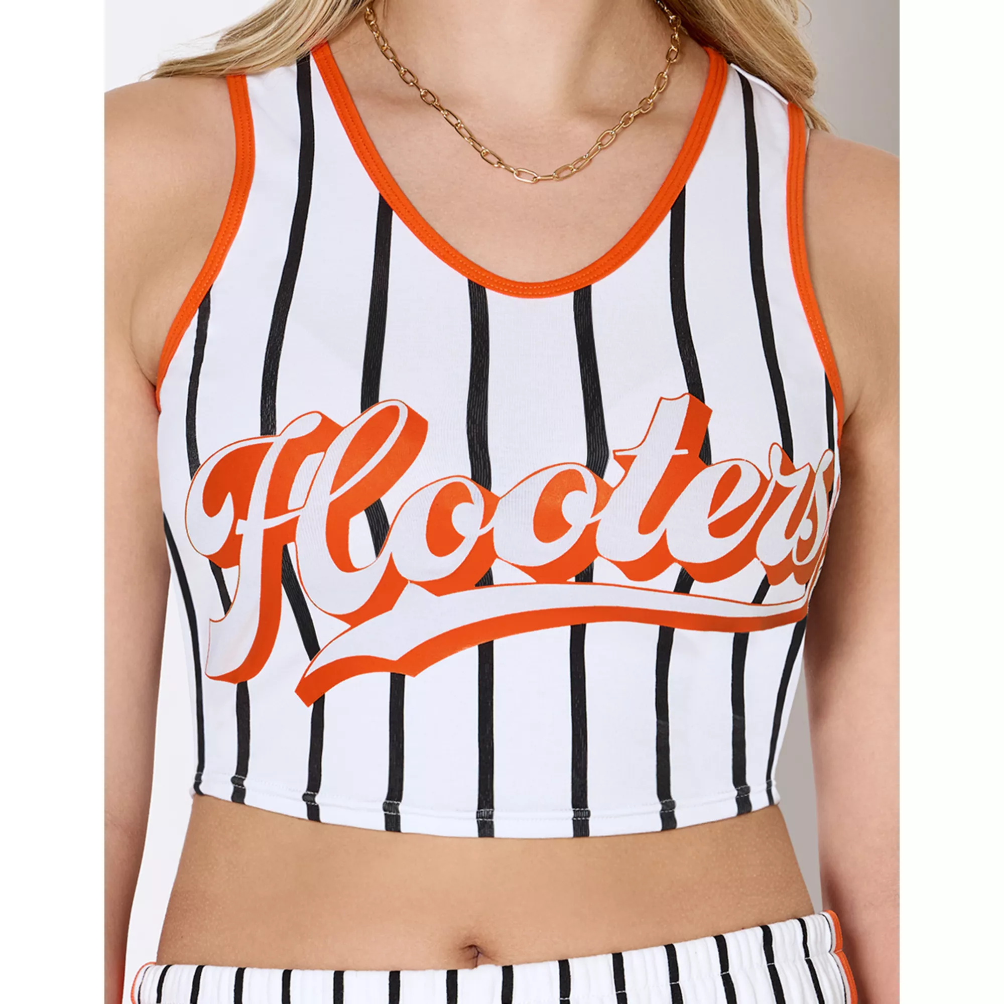 White Striped Hooters Cropped Tank Top at Spencer's