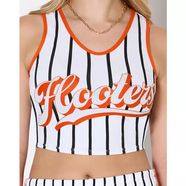 White Striped Hooters Cropped Tank Top at Spencer's
