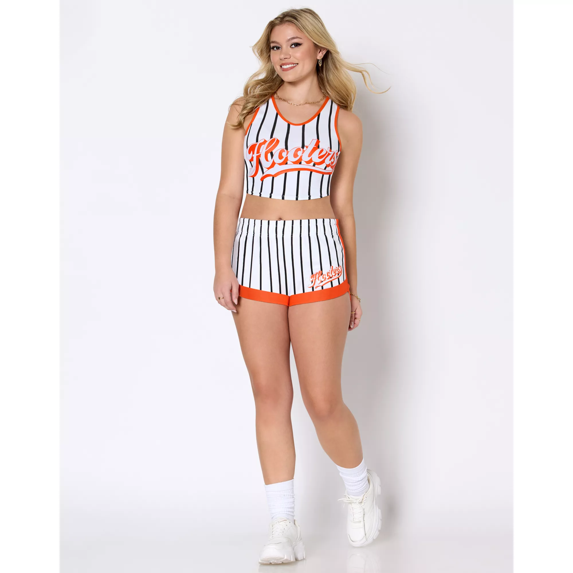 White Striped Hooters Cropped Tank Top at Spencer's