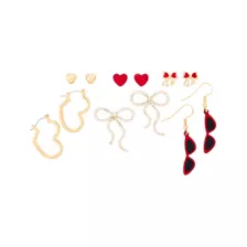 Multi-Pack Goldtone and Red Coquette Stud and Dangle Earrings - 6 Pair at Spencer's