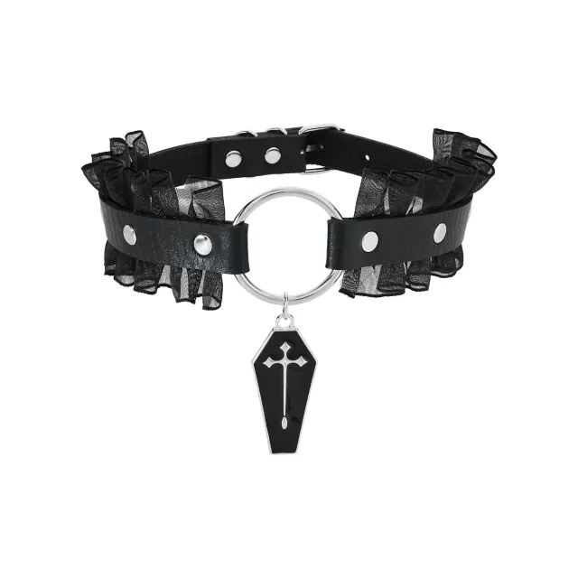 Ruffle Cross Coffin Choker Necklace at Spencer's