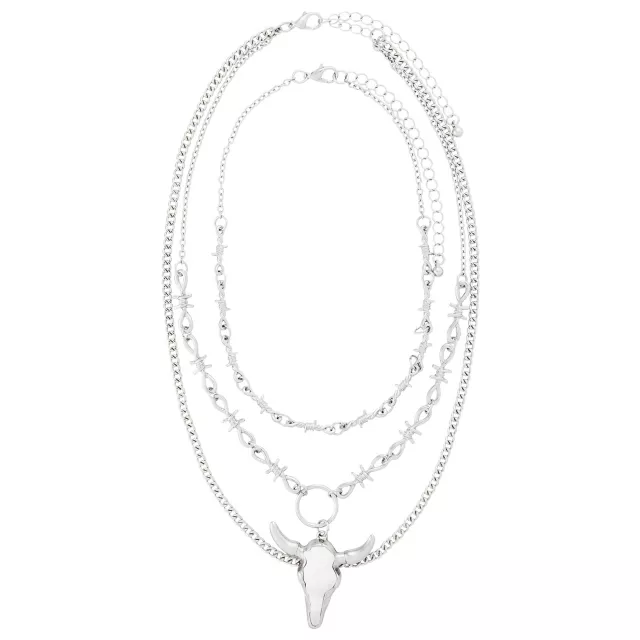 Triple Row Barbed Wire Bull Chain Necklace at Spencer's