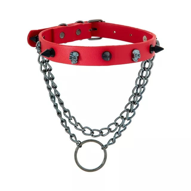 Red Skull and Spike Choker Necklace at Spencer's