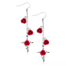 Red Roses Silvertone Cross Dangle Earrings at Spencer's