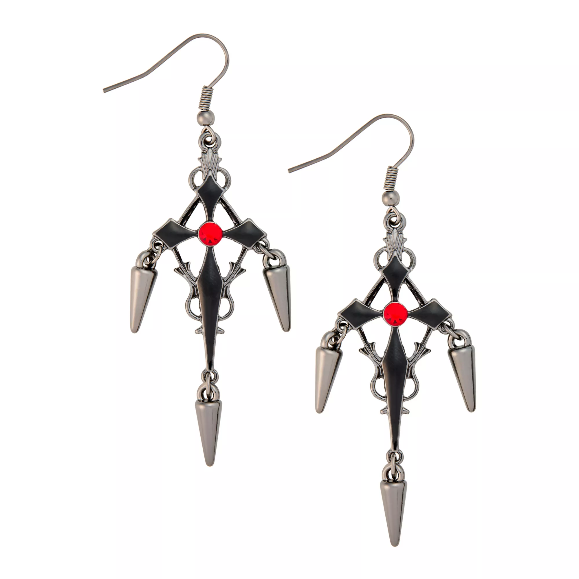 CZ Black and Red Spike Drop Cross Dangle Earrings at Spencer's