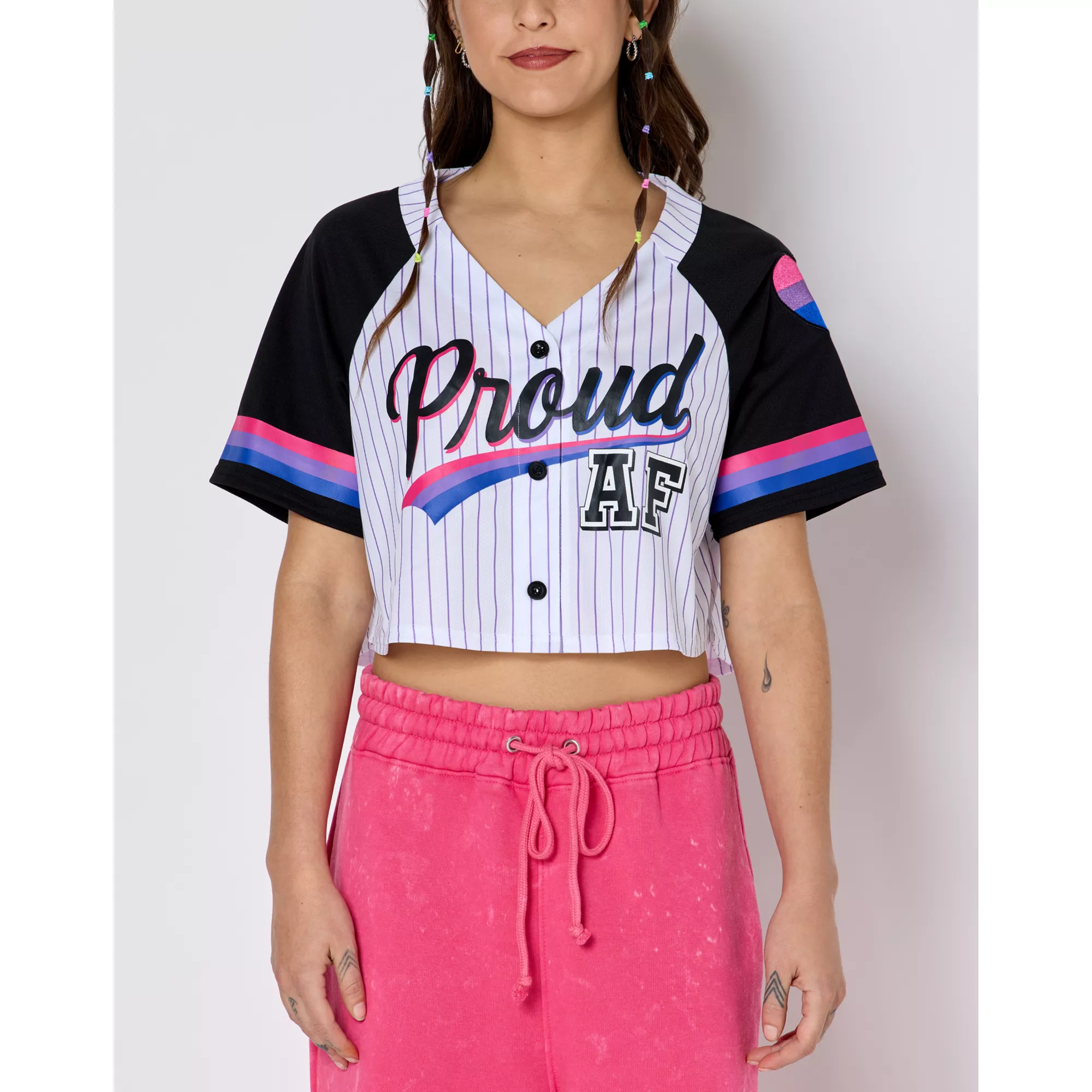 Proud AF Bisexual Pride Cropped Baseball Jersey