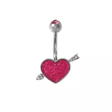 CZ Pink Glitter Heart Belly Ring - 14 Gauge at Spencer's