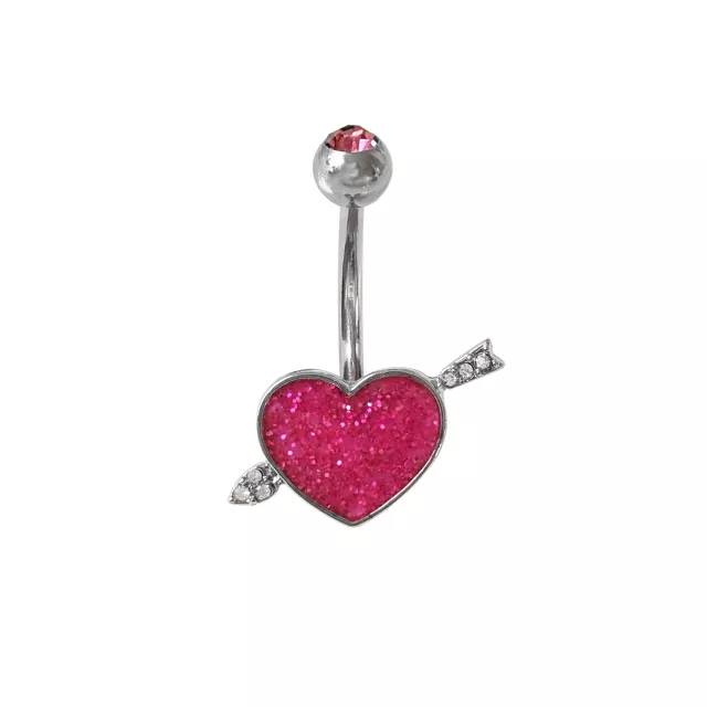 CZ Pink Glitter Heart Belly Ring - 14 Gauge at Spencer's