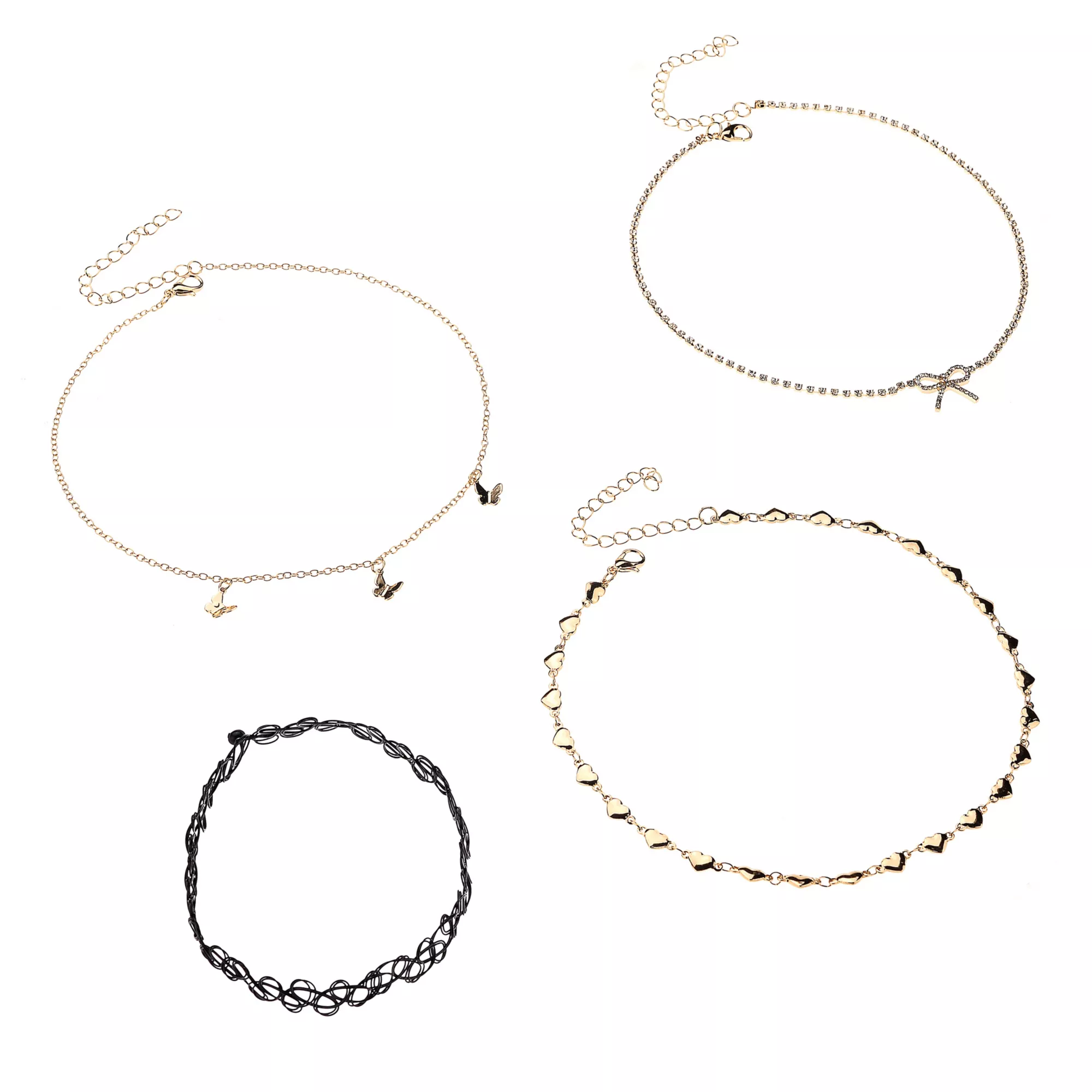 Multi-Pack Gold Butterfly Bow and Heart Choker Necklaces - 4 Pack at Spencer's