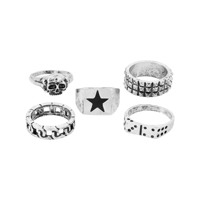 Multi-Pack Star and Skull Signet Assorted Rings - 5 Pack at Spencer's