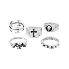 Multi-Pack Cross and Skull Signet Assorted Rings - 5 Pack at Spencer's