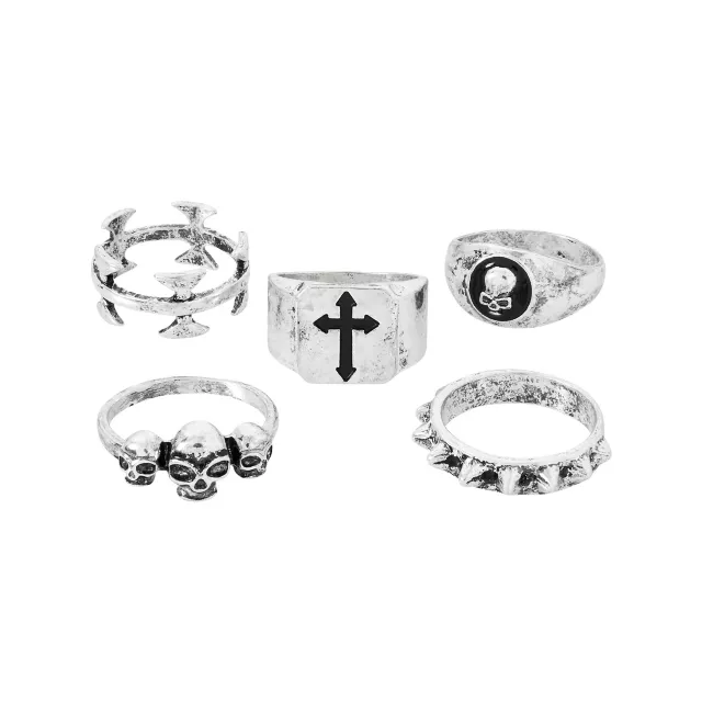Multi-Pack Cross and Skull Signet Assorted Rings - 5 Pack at Spencer's
