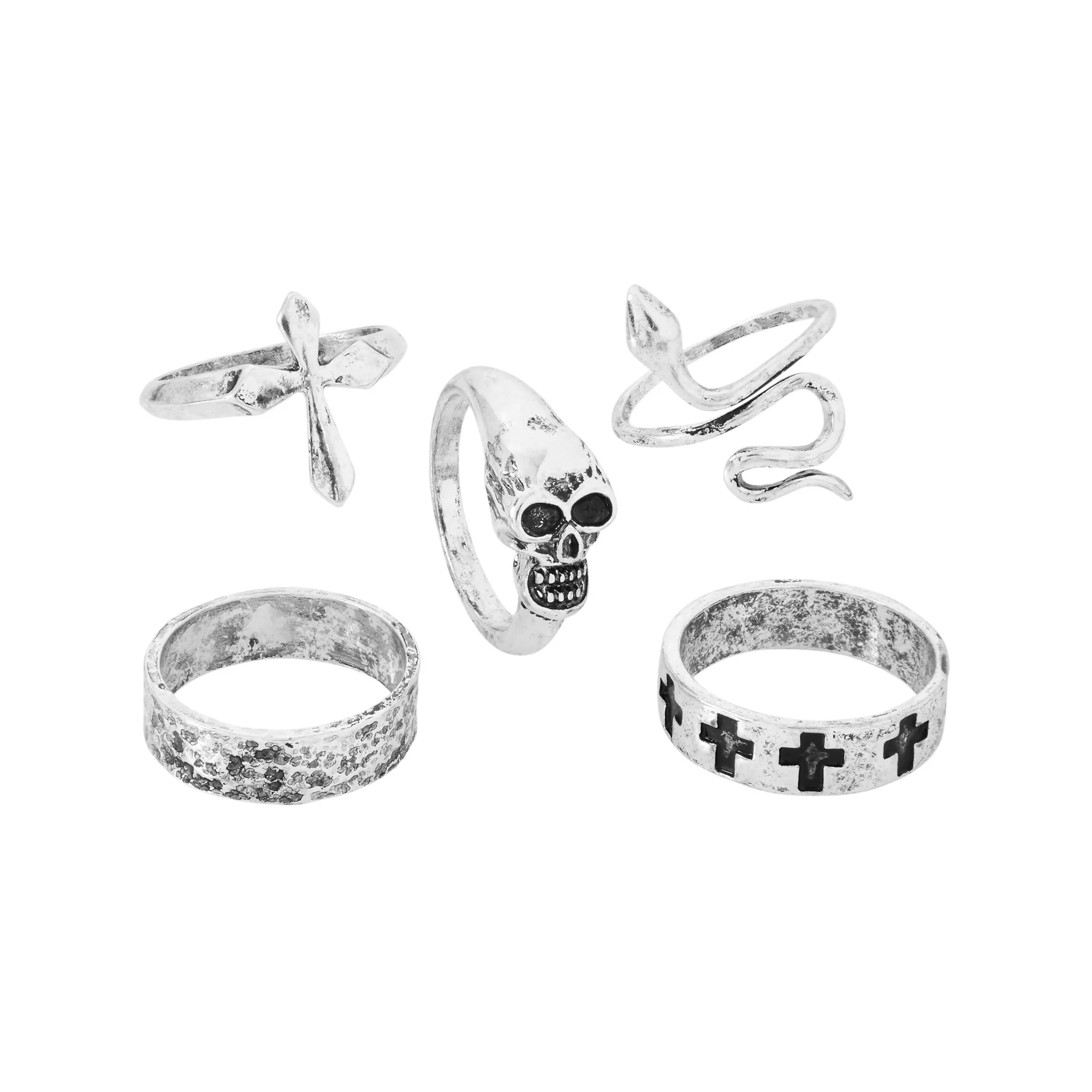 Multi-Pack Skull and Snake Assorted Rings - 5 Pack at Spencer's