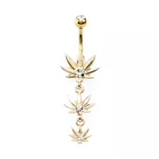 CZ Goldtone Weed Leaf Dangle Belly Ring - 14 Gauge at Spencer's