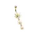 CZ Goldtone Weed Leaf Dangle Belly Ring - 14 Gauge at Spencer's