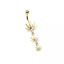 CZ Goldtone Weed Leaf Dangle Belly Ring - 14 Gauge at Spencer's