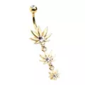 CZ Goldtone Weed Leaf Dangle Belly Ring - 14 Gauge at Spencer's