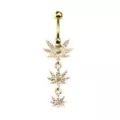 CZ Goldtone Weed Leaf Dangle Belly Ring - 14 Gauge at Spencer's