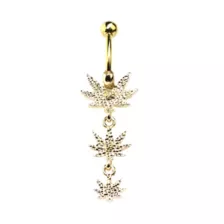 CZ Goldtone Weed Leaf Dangle Belly Ring - 14 Gauge at Spencer's