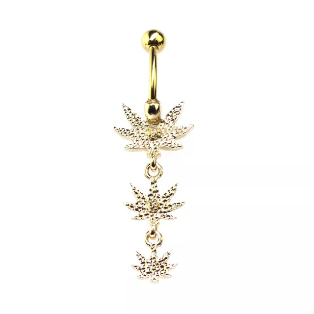 CZ Goldtone Weed Leaf Dangle Belly Ring - 14 Gauge at Spencer's