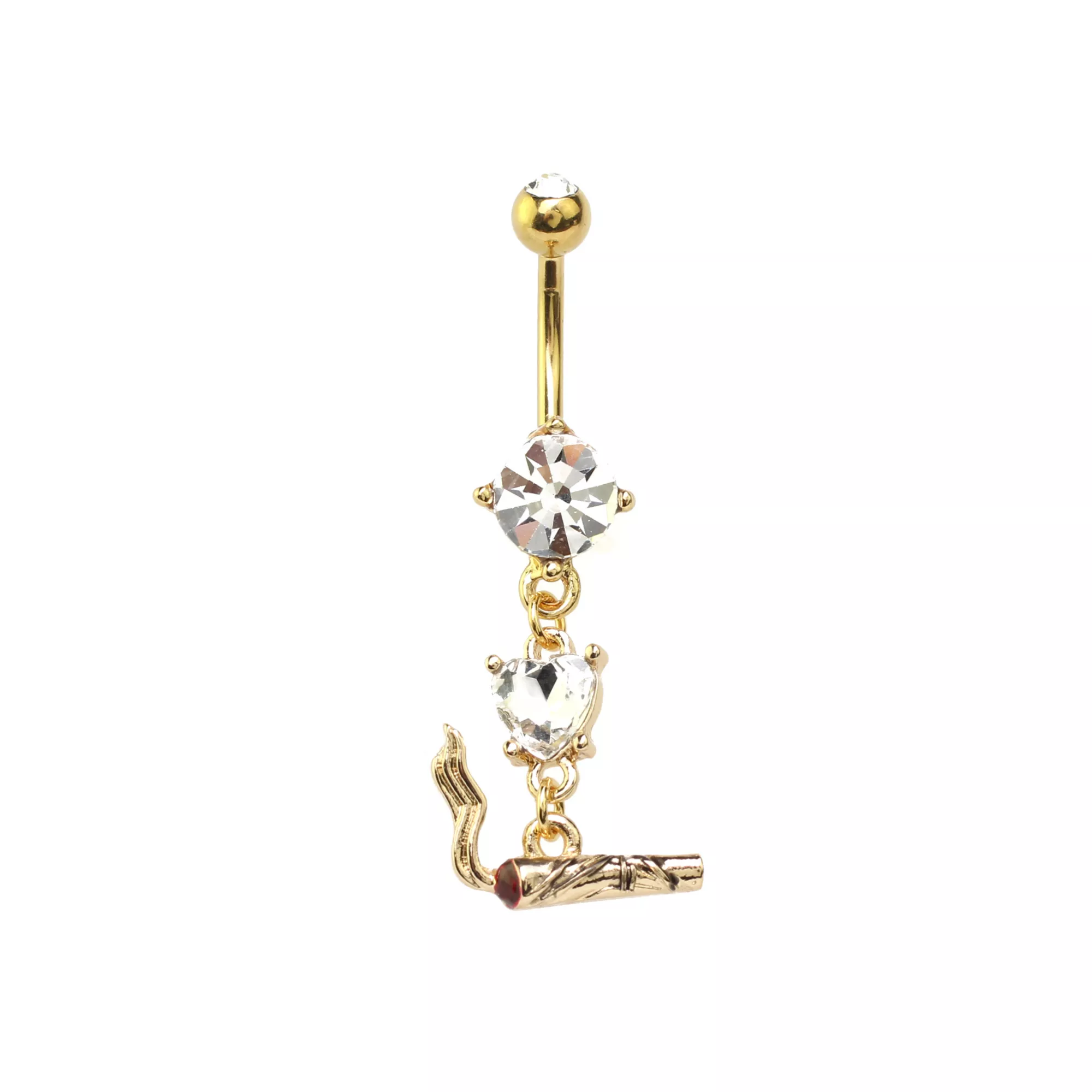 CZ Goldtone Joint Dangle Belly Ring - 14 Gauge at Spencer's