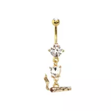 CZ Goldtone Joint Dangle Belly Ring - 14 Gauge at Spencer's