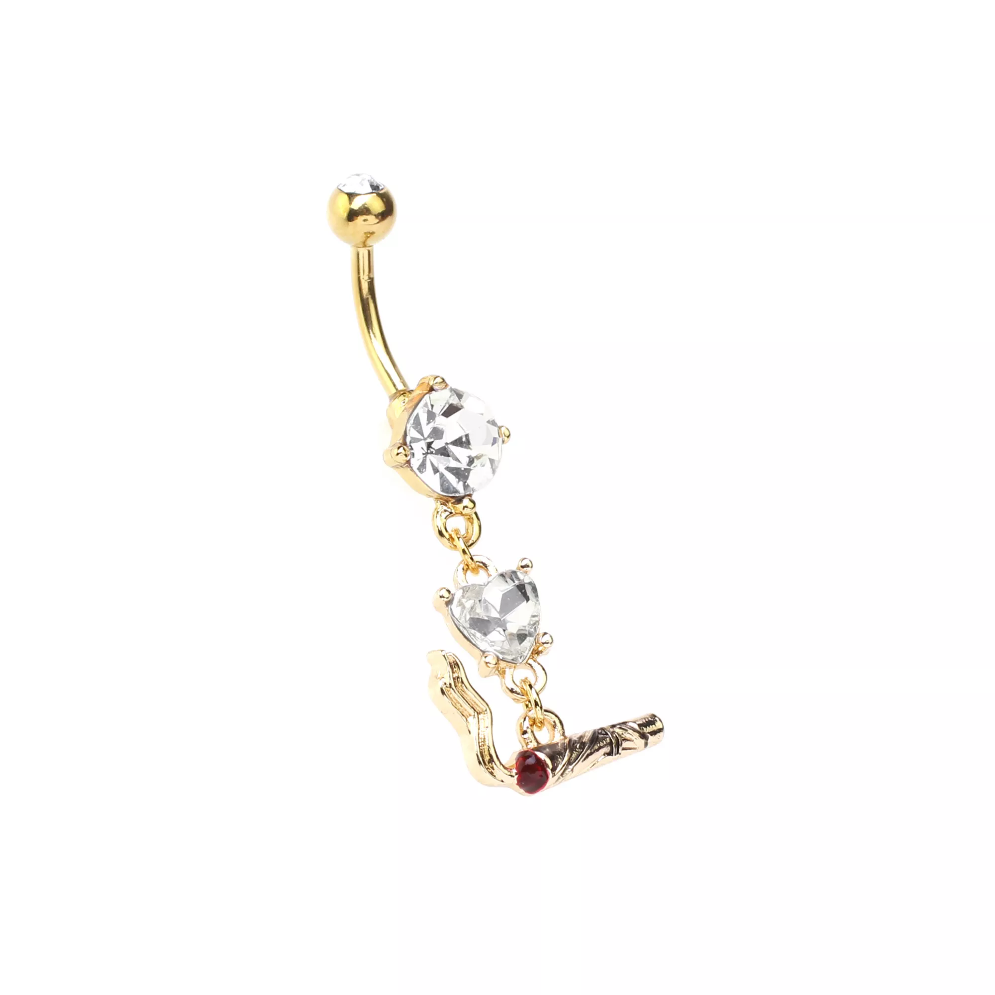 CZ Goldtone Joint Dangle Belly Ring - 14 Gauge at Spencer's