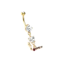 CZ Goldtone Joint Dangle Belly Ring - 14 Gauge at Spencer's