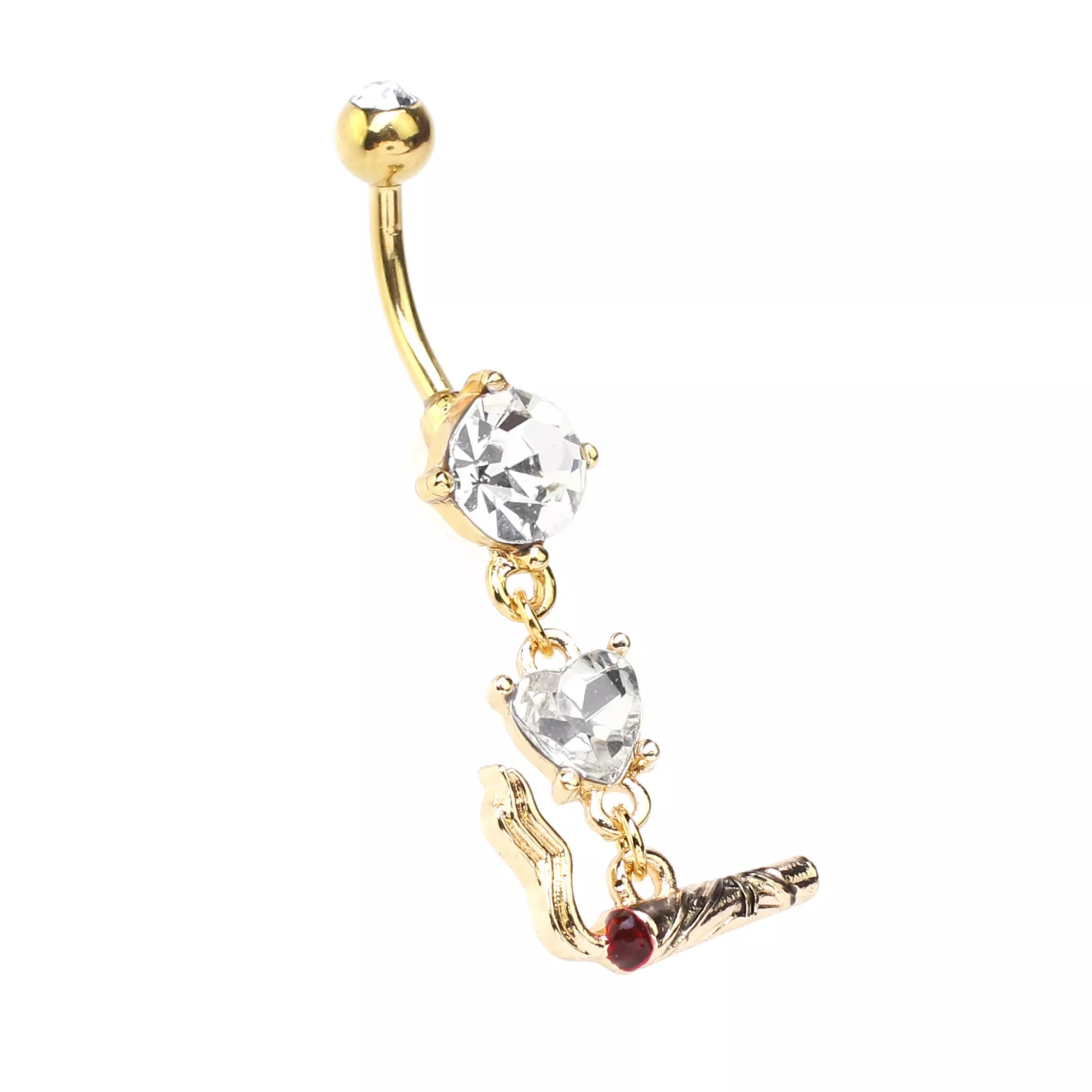 CZ Goldtone Joint Dangle Belly Ring - 14 Gauge at Spencer's