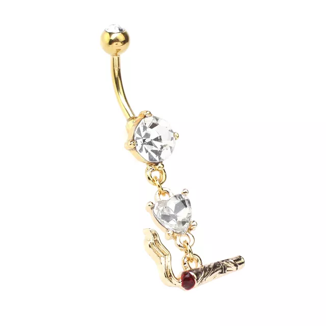 CZ Goldtone Joint Dangle Belly Ring - 14 Gauge at Spencer's
