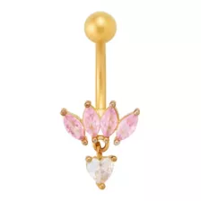 CZ Gold and Pink Titanium Heart Belly Ring - 14 Gauge at Spencer's