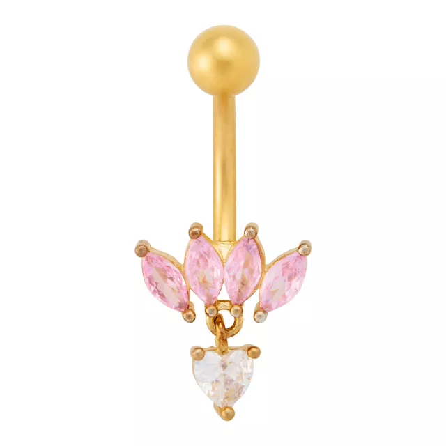 CZ Gold and Pink Titanium Heart Belly Ring - 14 Gauge at Spencer's