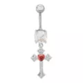 Silver and Red Titanium Gothic Cross Dangle Belly Ring - 14 Gauge at Spencer's
