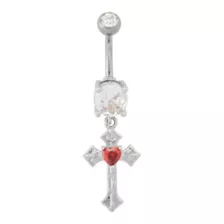 Silver and Red Titanium Gothic Cross Dangle Belly Ring - 14 Gauge at Spencer's