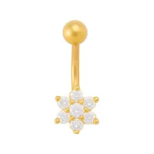 Gold Titanium CZ Flower Belly Ring - 14 Gauge at Spencer's