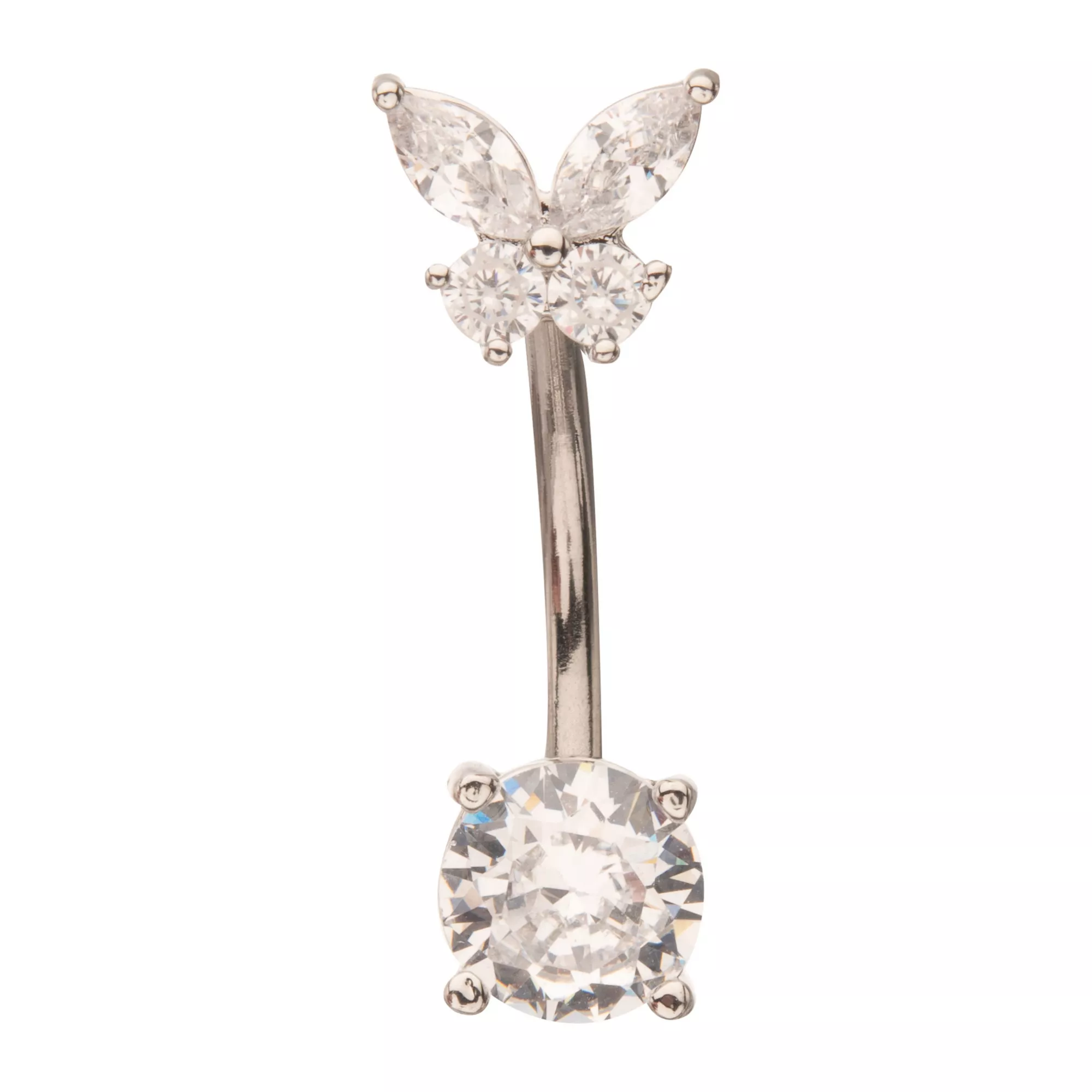 ASTM F-136 Titanium Silver-Plated CZ Butterfly Belly Ring - 14 Gauge at Spencer's